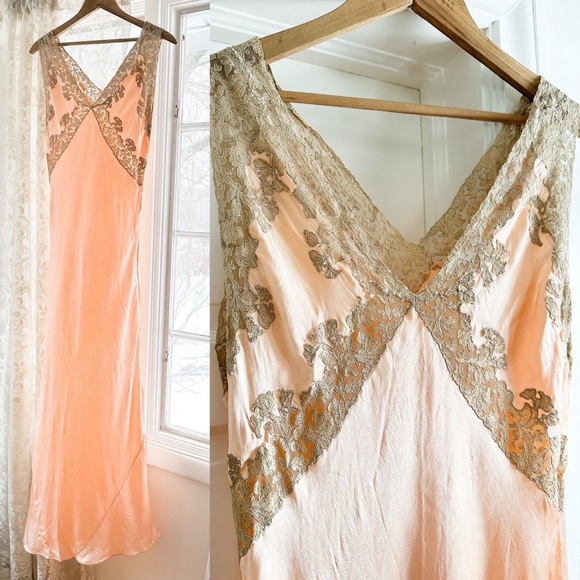 Dresses & Skirts - Vintage 1930's Silk & Lace Bias Cut Lingerie Slip Dress